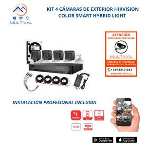 Kit de 4 Cámaras de exterior 1080p color Smart Hybryd light Hikvision
